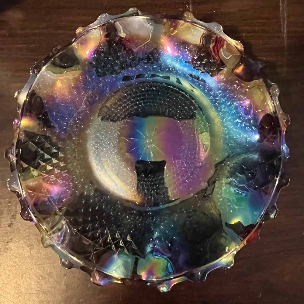 Carnival Glass Iridescent Diamond Cut Dish